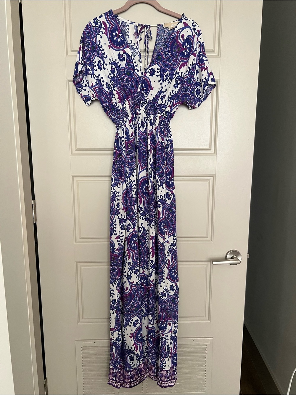Michael Kors Dress Womens Size XS Purple Paisley V Neck bohoMaxi Vacation Casual